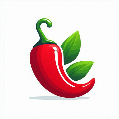 Hot chili pepper with green leaves. Vector illustration isolated on white background.のイラスト素材