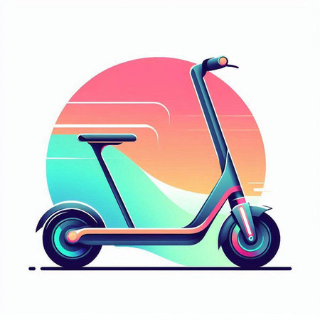 Modern scooter on the background of the sunset. Vector illustration.のイラスト素材
