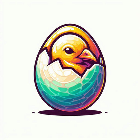 Easter egg with yellow chick on white background. Vector illustration.のイラスト素材