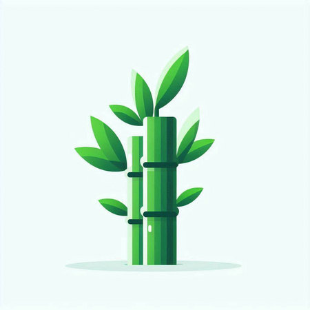 Bamboo with green leaves. Flat vector illustration. Isolated on white background.のイラスト素材
