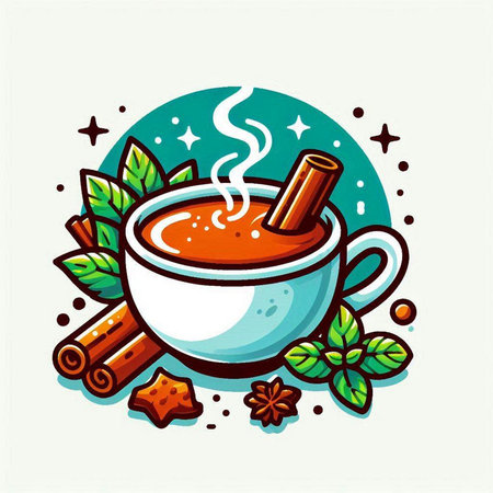Mulled wine with cinnamon and star anise. Vector illustrationのイラスト素材