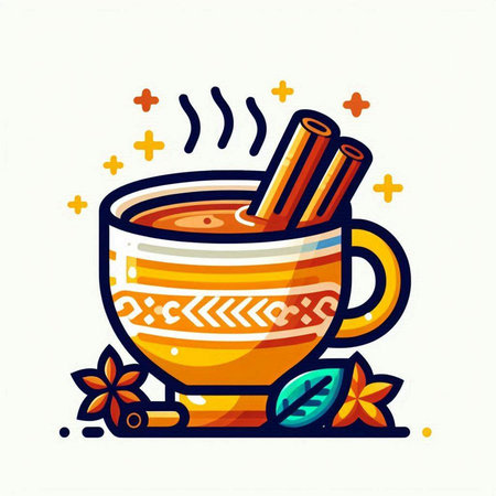 Cup of tea with cinnamon and star anise. Vector illustration.のイラスト素材