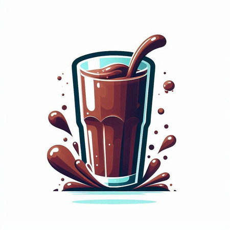 Vector illustration of a glass of chocolate smoothie with splashes.のイラスト素材