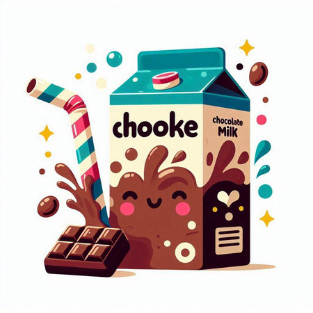 Milk box with chocolate and candies. Vector illustration in cartoon style.のイラスト素材