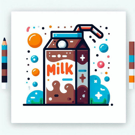 Milk box and pencil. Colorful vector illustration in flat styleのイラスト素材