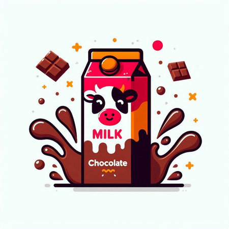 Milk carton box with cow and chocolate drops. Vector illustration.のイラスト素材