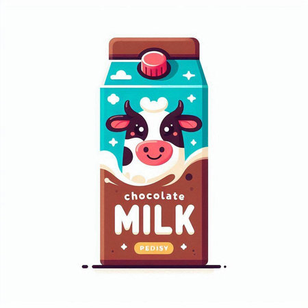 Milk carton pack with cow on white background. Vector illustration.のイラスト素材