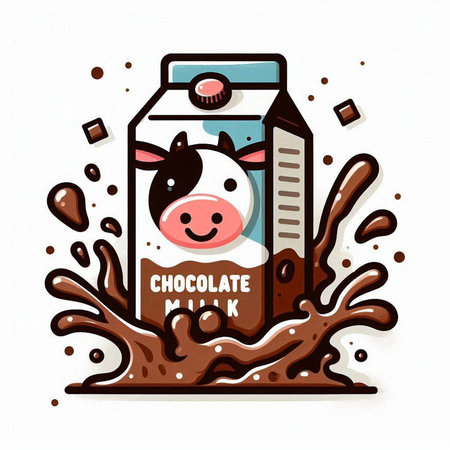 Milk carton with cow and chocolate splash. Vector illustration.のイラスト素材