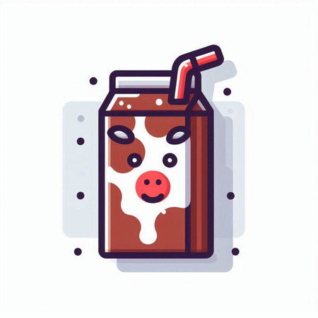 Milk bottle with straw and cow. Vector illustration in flat style.のイラスト素材