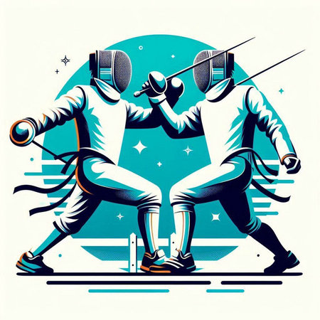 Fencing. Men in fencing sportswear. Sport vector illustration.のイラスト素材