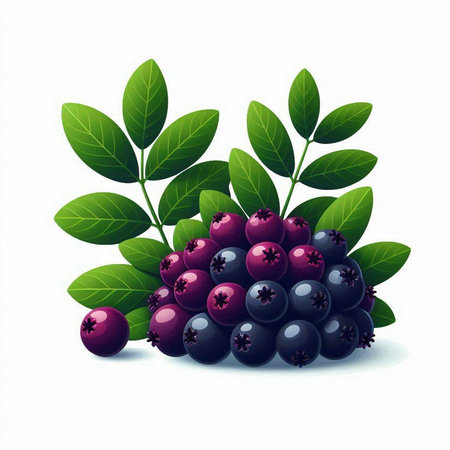 Blueberry with leaves isolated on white background. Vector illustration for your designのイラスト素材