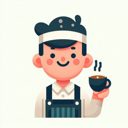 Coffee shop worker with a cup of coffee. Vector illustration.のイラスト素材