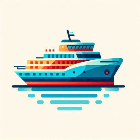 Cruise ship. Vector illustration in flat style on white background.のイラスト素材