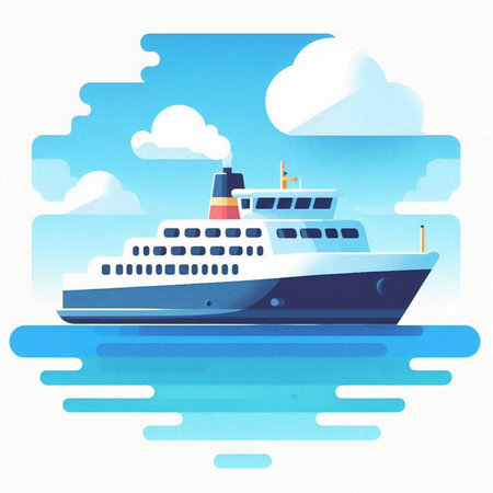 Cruise ship in the sea with blue sky. Vector illustration.のイラスト素材