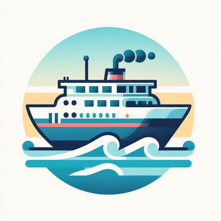 Cruise ship in the sea. Vector illustration in retro style.のイラスト素材