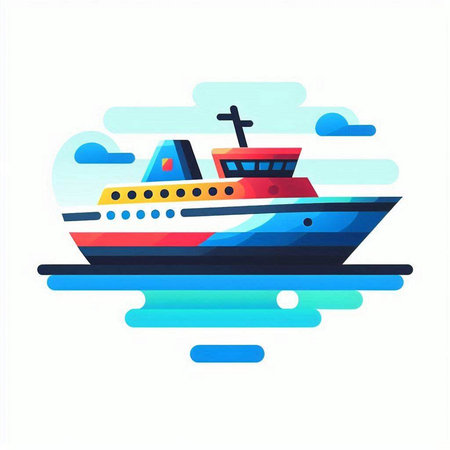 Cruise ship in the sea. Vector illustration in flat style.のイラスト素材