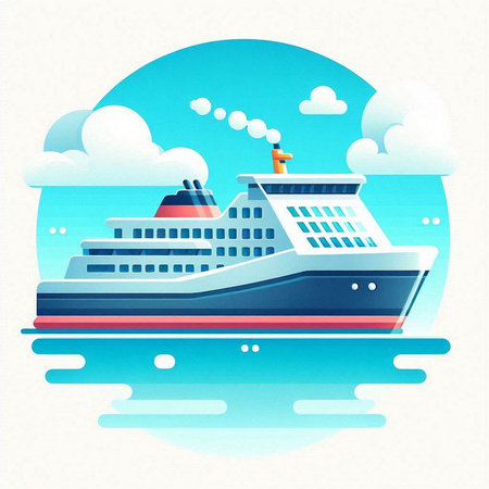 Cruise ship in the sea. Vector illustration. Eps 10.のイラスト素材