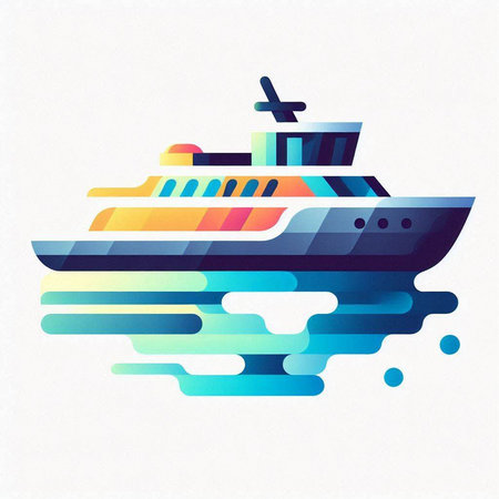 Cruise ship in the water on a white background. Vector illustration.のイラスト素材