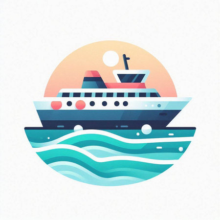 Cruise ship. Vector illustration. Icon in flat style on white background.のイラスト素材