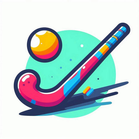 Illustration of a hockey stick and puck on a colorful background.のイラスト素材