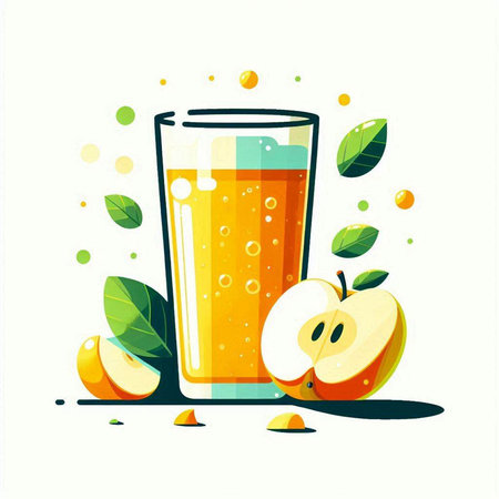 Apple juice in a glass. Vector illustration of a glass with apple juice.のイラスト素材