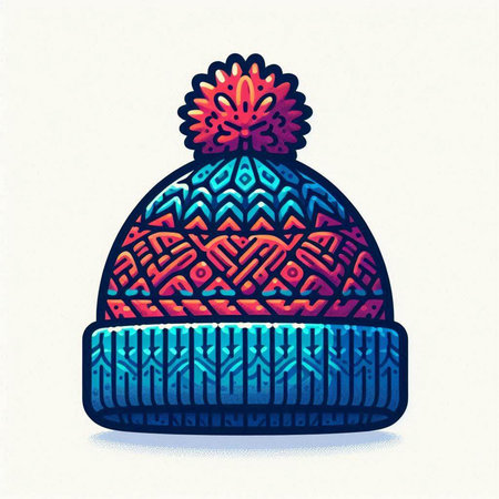 Winter hat. Vector illustration of a knitted hat with a pattern.のイラスト素材