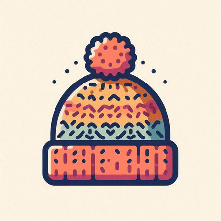 Knitted hat with pompon. Vector illustration in flat style.のイラスト素材