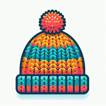 Knitted hat with pompon. Vector illustration in flat style.のイラスト素材