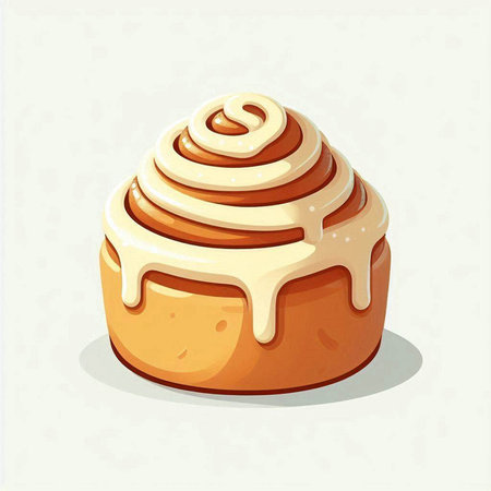 Illustration of a cinnamon roll with frosting on a white backgroundのイラスト素材