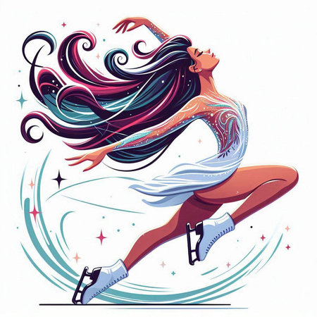 Beautiful young woman in ice skates. Vector illustration of a girl skating.のイラスト素材