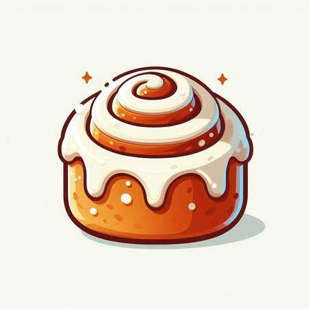 Cinnamon bun. Vector illustration of a sweet bun with icing.のイラスト素材