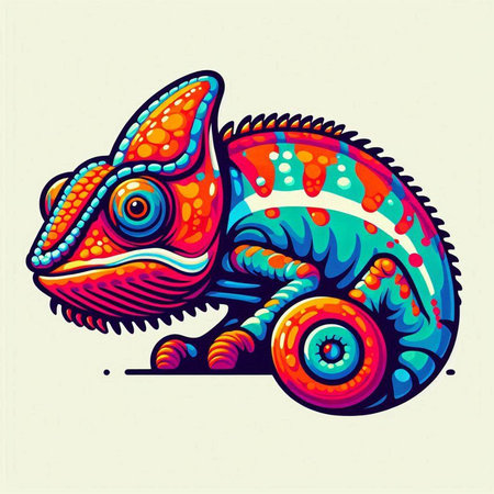 Colorful chameleon vector illustration isolated on white background. Cartoon style.のイラスト素材