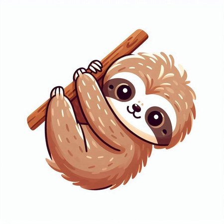 Cute cartoon sloth with a wooden stick. Vector illustration.のイラスト素材