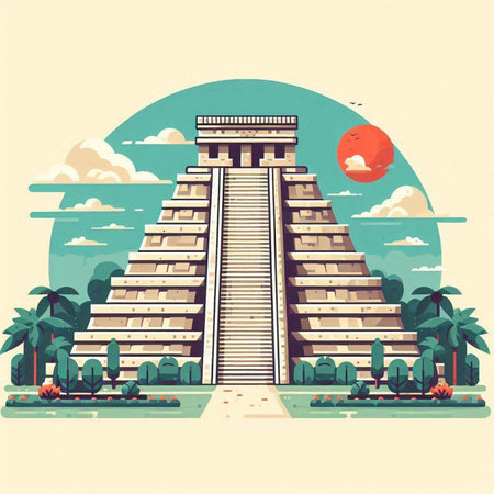 Chichen Itza, Yucatan, Mexico. Vector illustrationのイラスト素材