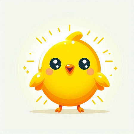 Cute yellow chicken on a light background. Cartoon vector illustration.のイラスト素材