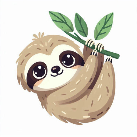 Cute cartoon sloth. Vector illustration isolated on white background.のイラスト素材