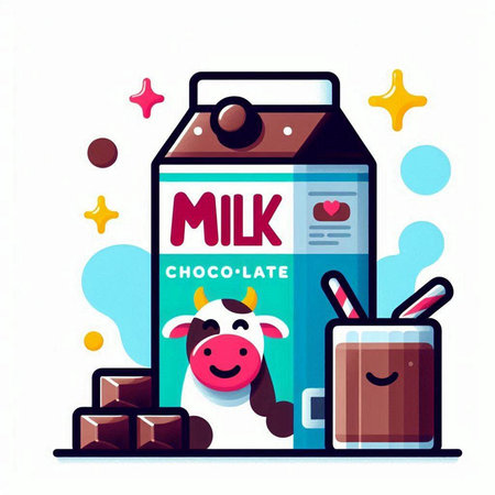 Milk carton with cow and chocolate bar. Vector illustration.のイラスト素材