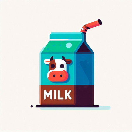 Milk carton box with cow. Vector illustration in flat styleのイラスト素材