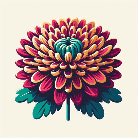 Colorful chrysanthemum flower in retro style, vector illustrationのイラスト素材