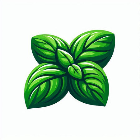 Illustration of green basil leaf icon isolated on white background - vectorのイラスト素材