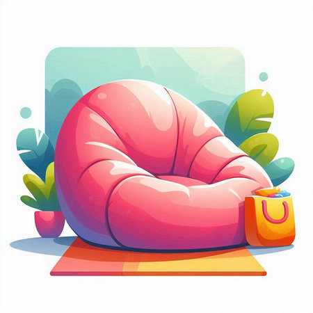 Illustration of a big comfortable pillow on a yoga mat in the living roomのイラスト素材