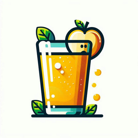 Orange juice in a glass with slices of orange and leaves. Vector illustration.のイラスト素材