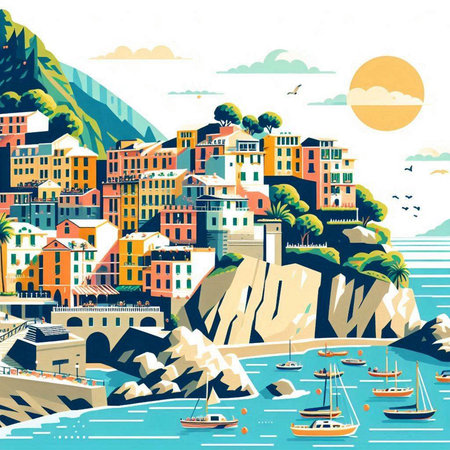 Cinque Terre, Italy - colorful town. Vector illustration.のイラスト素材