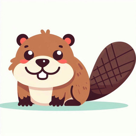 Cute beaver on white background. Vector illustration in cartoon style.のイラスト素材