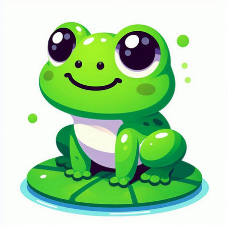 Cute cartoon frog sitting on a green leaf. Vector illustration.のイラスト素材