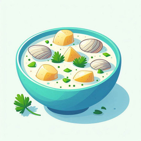 Creamy soup with clams and parsley, vector illustrationのイラスト素材