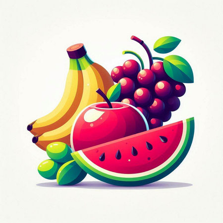 Fruits and berries. Vector illustration of fresh fruits and berries.のイラスト素材
