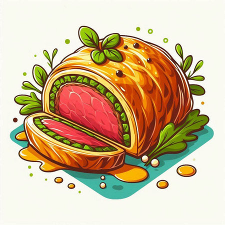 Vector illustration of a delicious meatloaf with herbs and spices.のイラスト素材