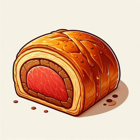 Piece of bread with red meat. Vector illustration for your designのイラスト素材
