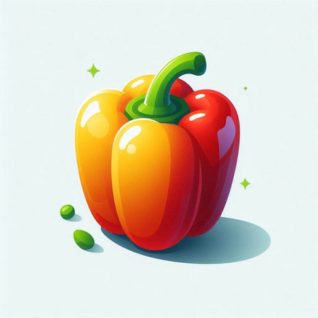 Red and yellow bell pepper on a white background. Vector illustration.のイラスト素材